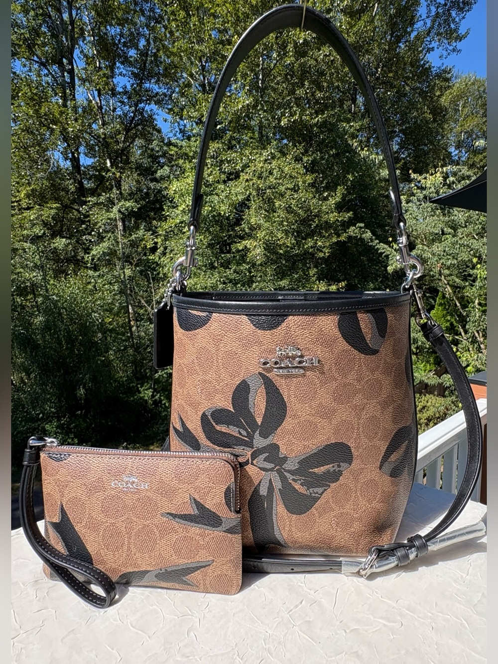 COACH City Bucket Bag In Signature Canvas With Bow Print & Wallet CY651